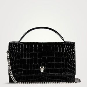 MCQUEEN Medium Skull Croc-Embossed Leather Top Handle Bag